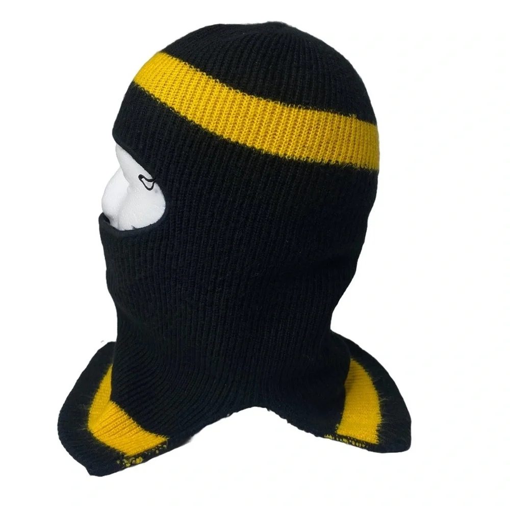 Vintage Snowmobile Full Face Winter Knit Ski Mask Balaclava Black & Yellow